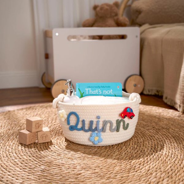 Personalized Woven Basket – Custom Name Storage Basket for Baby Toys, Nursery Organizer or Pet Toy Bin, Handmade Gift