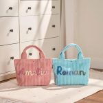 Personalized Corduroy Tote Bag – Custom Name Kids Bag, Toddler Handbag, Preschool Gift, Cute Mini Tote for Boys & Girls