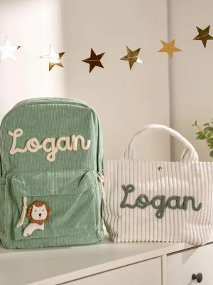 Personalized Corduroy Backpack and Tote Bag Set – Custom Kids Name School Bag, Toddler Preschool Gift, Back to School Essentials