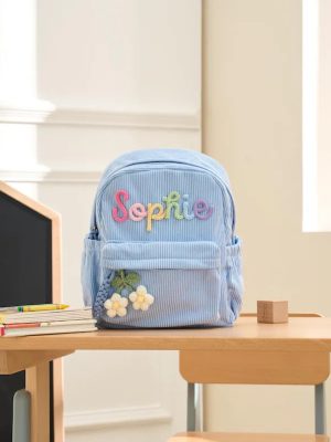 Personalized Mini Kids Backpack – Custom Name Small Toddler Bag, Corduroy Preschool Backpack, Baby Gift for Boys & Girls