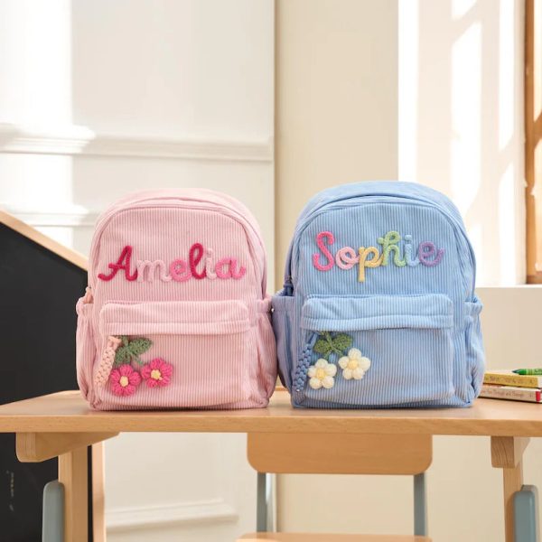 Personalized Mini Kids Backpack – Custom Name Small Toddler Bag, Corduroy Preschool Backpack, Baby Gift for Boys & Girls