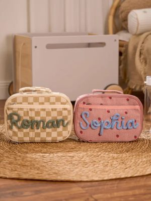 Personalized Corduroy Lunch Bag – Custom Kids Lunch Tote with Name, Toddler School Bag, Preschool Gift for Boys & Girls