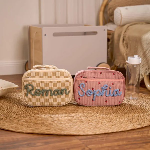Personalized Corduroy Lunch Bag – Custom Kids Lunch Tote with Name, Toddler School Bag, Preschool Gift for Boys & Girls