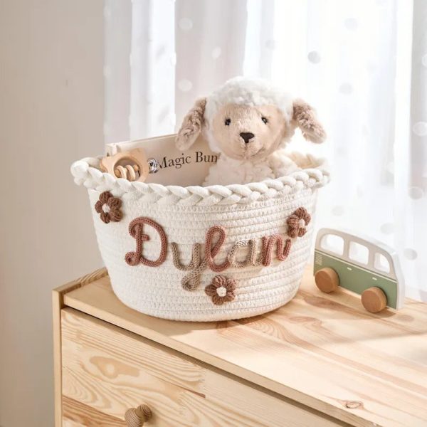 Personalized Woven Basket – Custom Name Storage Basket for Baby Toys, Nursery Organizer or Pet Toy Bin, Handmade Gift