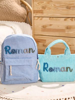 Personalized Corduroy Backpack and Tote Bag Set – Custom Kids Name School Bag, Toddler Preschool Gift, Back to School Essentials