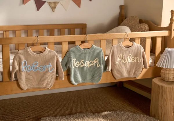 Personalized Baby Sweater – Custom Name Knit Jumper, Handmade Toddler Sweatshirt, Baby Shower Gift