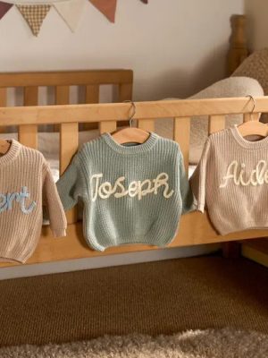 Personalized Baby Sweater – Custom Name Knit Jumper, Handmade Toddler Sweatshirt, Baby Shower Gift