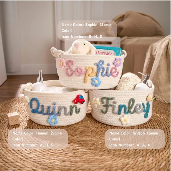 Personalized Woven Basket – Custom Name Storage Basket for Baby Toys, Nursery Organizer or Pet Toy Bin, Handmade Gift