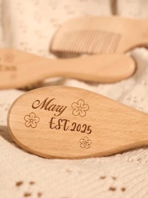 Baby Haarbürste Set personalisiert, Holz Babybürste & Massagebürste, Gravur mit Name, Neugeborenen Geschenk, Wooden Baby Brush Set