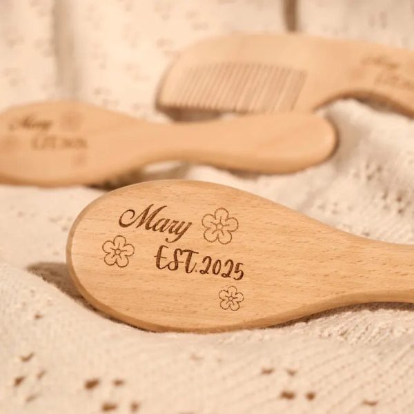 Baby Haarbürste Set personalisiert, Holz Babybürste & Massagebürste, Gravur mit Name, Neugeborenen Geschenk, Wooden Baby Brush Set