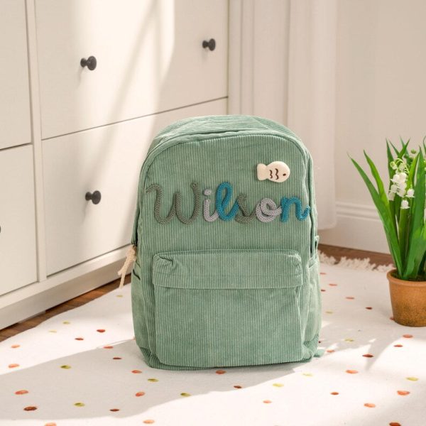 Personalized Corduroy Backpack – Custom Name Kids School Bag, Toddler Preschool Backpack, Back to School Gift for Boys & Girls