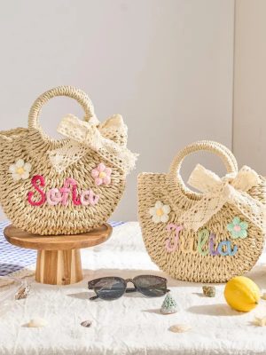 Personalized Mother Daughter Straw Bag Set, Custom Large Beach Tote & Small Crossbody, Matching Mommy and Me Summer Bags, Gift for Her