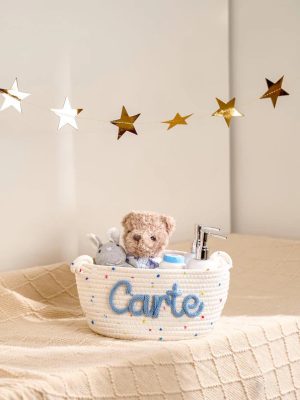 Personalized Woven Basket – Custom Name Storage Basket for Baby Toys, Nursery Organizer or Pet Toy Bin, Handmade Gift