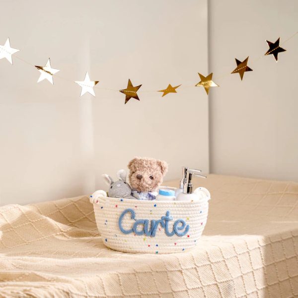 Personalized Woven Basket – Custom Name Storage Basket for Baby Toys, Nursery Organizer or Pet Toy Bin, Handmade Gift