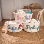 Personalized Woven Basket – Custom Name Storage Basket for Baby Toys, Nursery Organizer or Pet Toy Bin, Handmade Gift