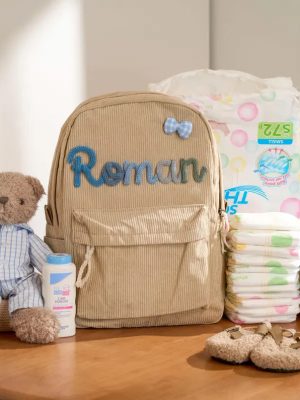 Personalized Corduroy Backpack – Custom Name Kids School Bag, Toddler Preschool Backpack, Back to School Gift for Boys & Girls