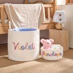 Personalized Woven Basket – Custom Name Storage Basket for Baby Toys, Nursery Organizer or Pet Toy Bin, Handmade Gift