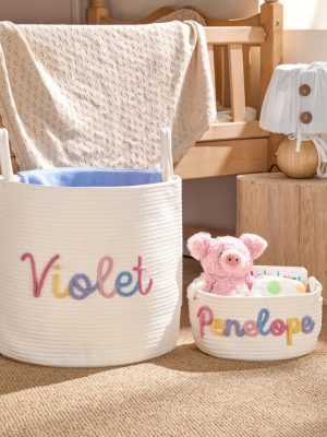 Personalized Woven Basket – Custom Name Storage Basket for Baby Toys, Nursery Organizer or Pet Toy Bin, Handmade Gift