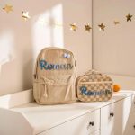 Personalized Corduroy Backpack and Lunch Bag Set – Custom Name School Bag for Kids, Toddler Preschool Bag, Back to School Gift