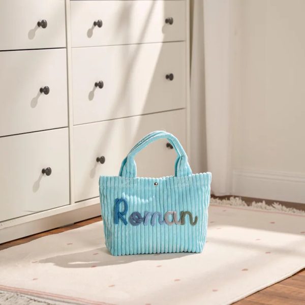 Personalized Corduroy Tote Bag – Custom Name Kids Bag, Toddler Handbag, Preschool Gift, Cute Mini Tote for Boys & Girls