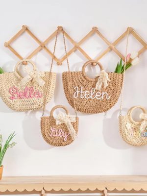 Personalized Mother Daughter Straw Bag Set, Custom Large Beach Tote & Small Crossbody, Matching Mommy and Me Summer Bags, Gift for Her