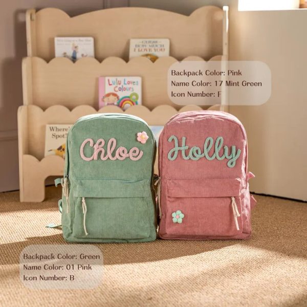 Personalized Corduroy Backpack – Custom Name Kids School Bag, Toddler Preschool Backpack, Back to School Gift for Boys & Girls