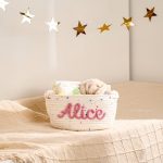 Personalized Woven Basket – Custom Name Storage Basket for Baby Toys, Nursery Organizer or Pet Toy Bin, Handmade Gift