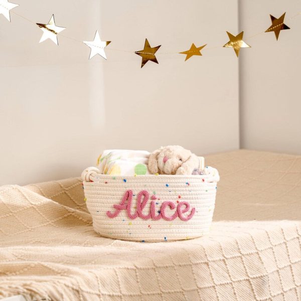 Personalized Woven Basket – Custom Name Storage Basket for Baby Toys, Nursery Organizer or Pet Toy Bin, Handmade Gift