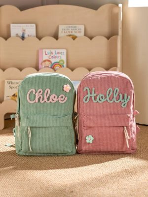 Personalized Corduroy Backpack – Custom Name Kids School Bag, Toddler Preschool Backpack, Back to School Gift for Boys & Girls