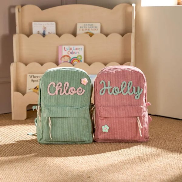 Personalized Corduroy Backpack – Custom Name Kids School Bag, Toddler Preschool Backpack, Back to School Gift for Boys & Girls