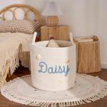 Personalized Woven Basket – Custom Name Storage Basket for Baby Toys, Nursery Organizer or Pet Toy Bin, Handmade Gift