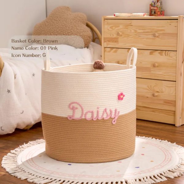 Personalized Woven Basket – Custom Name Storage Basket for Baby Toys, Nursery Organizer or Pet Toy Bin, Handmade Gift