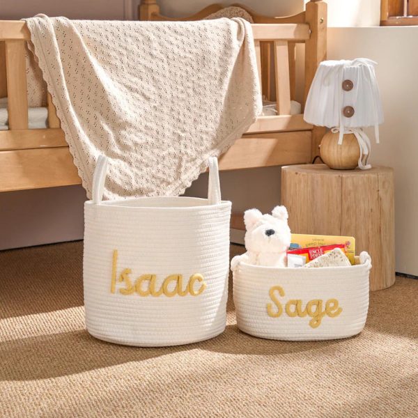 Personalized Woven Basket – Custom Name Storage Basket for Baby Toys, Nursery Organizer or Pet Toy Bin, Handmade Gift