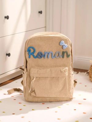Personalized Corduroy Backpack – Custom Name Kids School Bag, Toddler Preschool Backpack, Back to School Gift for Boys & Girls