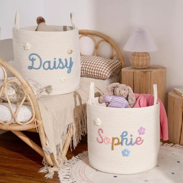 Personalized Woven Basket – Custom Name Storage Basket for Baby Toys, Nursery Organizer or Pet Toy Bin, Handmade Gift