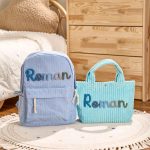 Personalized Corduroy Backpack and Tote Bag Set – Custom Kids Name School Bag, Toddler Preschool Gift, Back to School Essentials