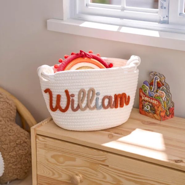 Personalized Woven Basket – Custom Name Storage Basket for Baby Toys, Nursery Organizer or Pet Toy Bin, Handmade Gift
