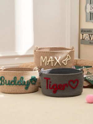 Personalized Pet Toy Basket – Custom Woven Storage Basket with Name, Dog or Cat Toy Organizer, Pet Gift Basket