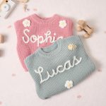 Personalized Baby Sweater – Custom Name Knit Jumper, Handmade Toddler Sweatshirt, Baby Shower Gift
