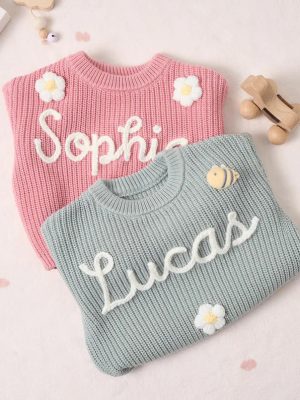 Personalized Baby Sweater – Custom Name Knit Jumper, Handmade Toddler Sweatshirt, Baby Shower Gift