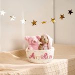 Personalized Woven Basket – Custom Name Storage Basket for Baby Toys, Nursery Organizer or Pet Toy Bin, Handmade Gift