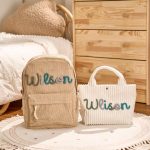 Personalized Corduroy Backpack and Tote Bag Set – Custom Kids Name School Bag, Toddler Preschool Gift, Back to School Essentials