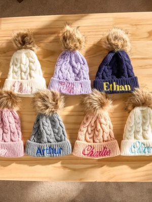 Custom Kids Beanie – Personalized Embroidered Name Hat, Baby Winter Knit Hat, Toddler Monogram Beanie, Handmade Children’s Gift