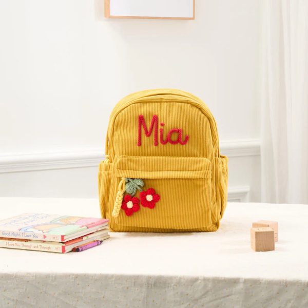 Personalized Mini Kids Backpack – Custom Name Small Toddler Bag, Corduroy Preschool Backpack, Baby Gift for Boys & Girls