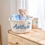 Personalized Woven Basket – Custom Name Storage Basket for Baby Toys, Nursery Organizer or Pet Toy Bin, Handmade Gift