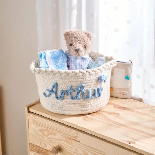 Personalized Woven Basket – Custom Name Storage Basket for Baby Toys, Nursery Organizer or Pet Toy Bin, Handmade Gift