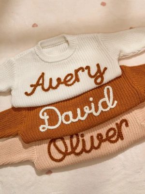 Personalized Baby Sweater – Custom Name Knit Jumper, Handmade Toddler Sweatshirt, Baby Shower Gift