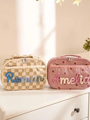 Personalized Corduroy Lunch Bag – Custom Kids Lunch Tote with Name, Toddler School Bag, Preschool Gift for Boys & Girls