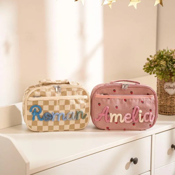 Personalized Corduroy Lunch Bag – Custom Kids Lunch Tote with Name, Toddler School Bag, Preschool Gift for Boys & Girls