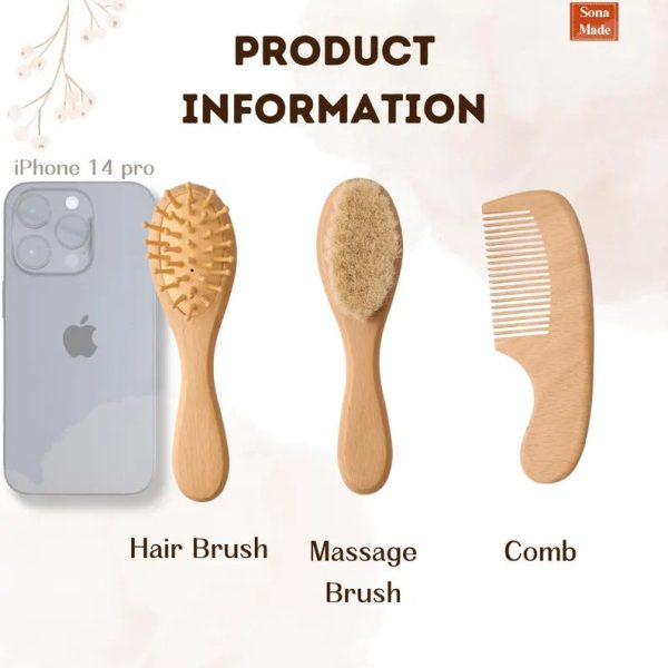 Baby Haarbürste Set personalisiert, Holz Babybürste & Massagebürste, Gravur mit Name, Neugeborenen Geschenk, Wooden Baby Brush Set